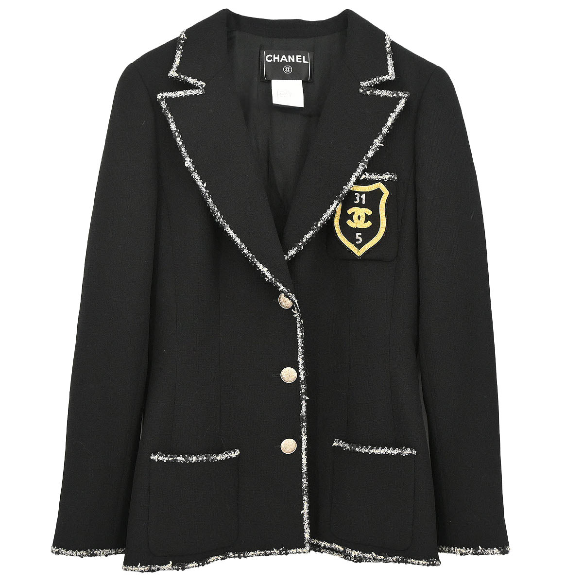 Chanel 2005 Single Breasted Emblem Jacket Black #40