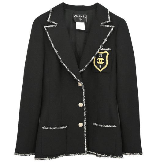 Chanel 2005 Single Breasted Emblem Jacket Black #40