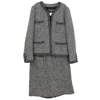 Chanel 1997 Tweed Setup Suit Jacket Skirt Black #38