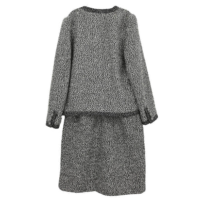 Chanel 1997 Tweed Setup Suit Jacket Skirt Black #38