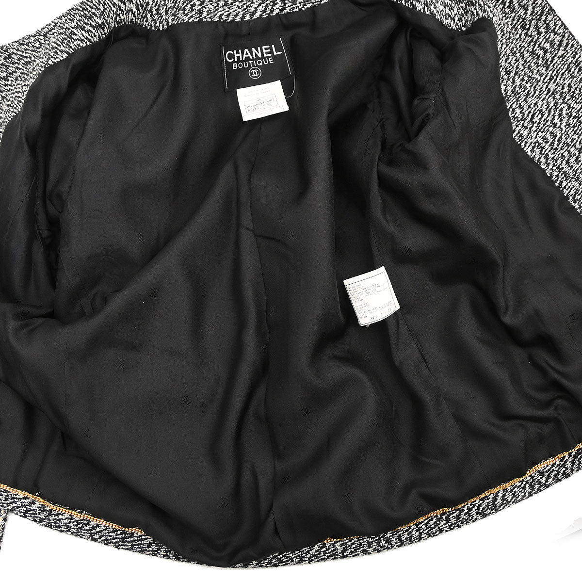Chanel 1997 Tweed Setup Suit Jacket Skirt Black #38