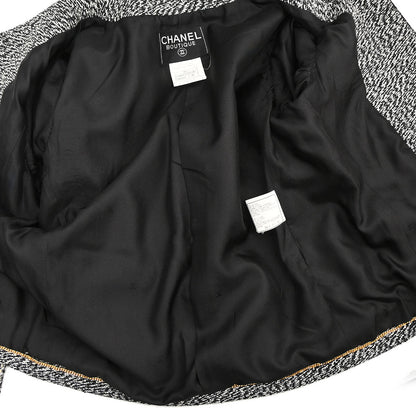 Chanel 1997 Tweed Setup Suit Jacket Skirt Black #38