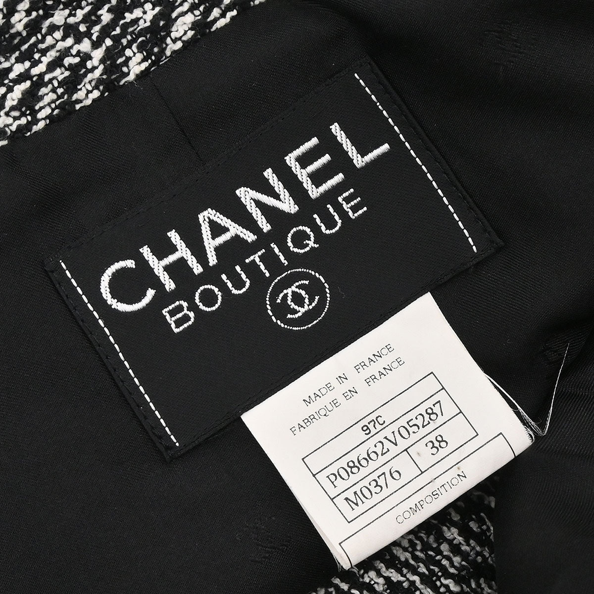 Chanel 1997 Tweed Setup Suit Jacket Skirt Black #38