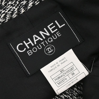 Chanel 1997 Tweed Setup Suit Jacket Skirt Black #38