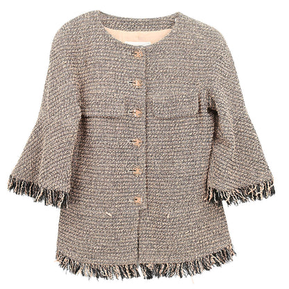 Chanel 2018 Single Breasted Collarless Tweed Jacket Pink #38