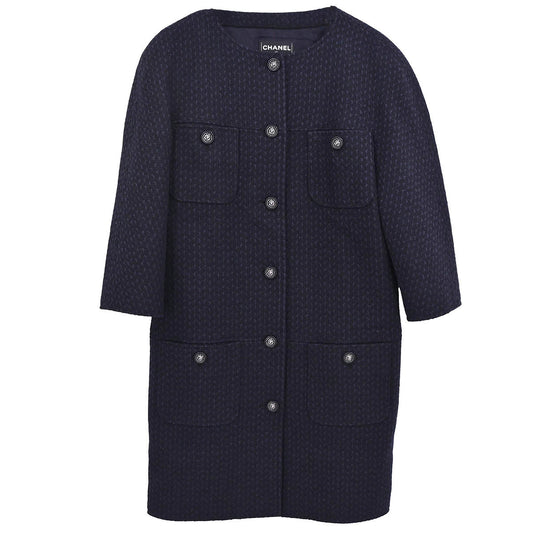 Chanel 2014-2015 Collarless Coat Navy #40