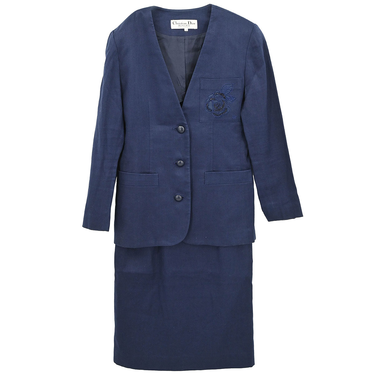 Christian Dior Setup Suit Jacket Skirt Navy #38–40