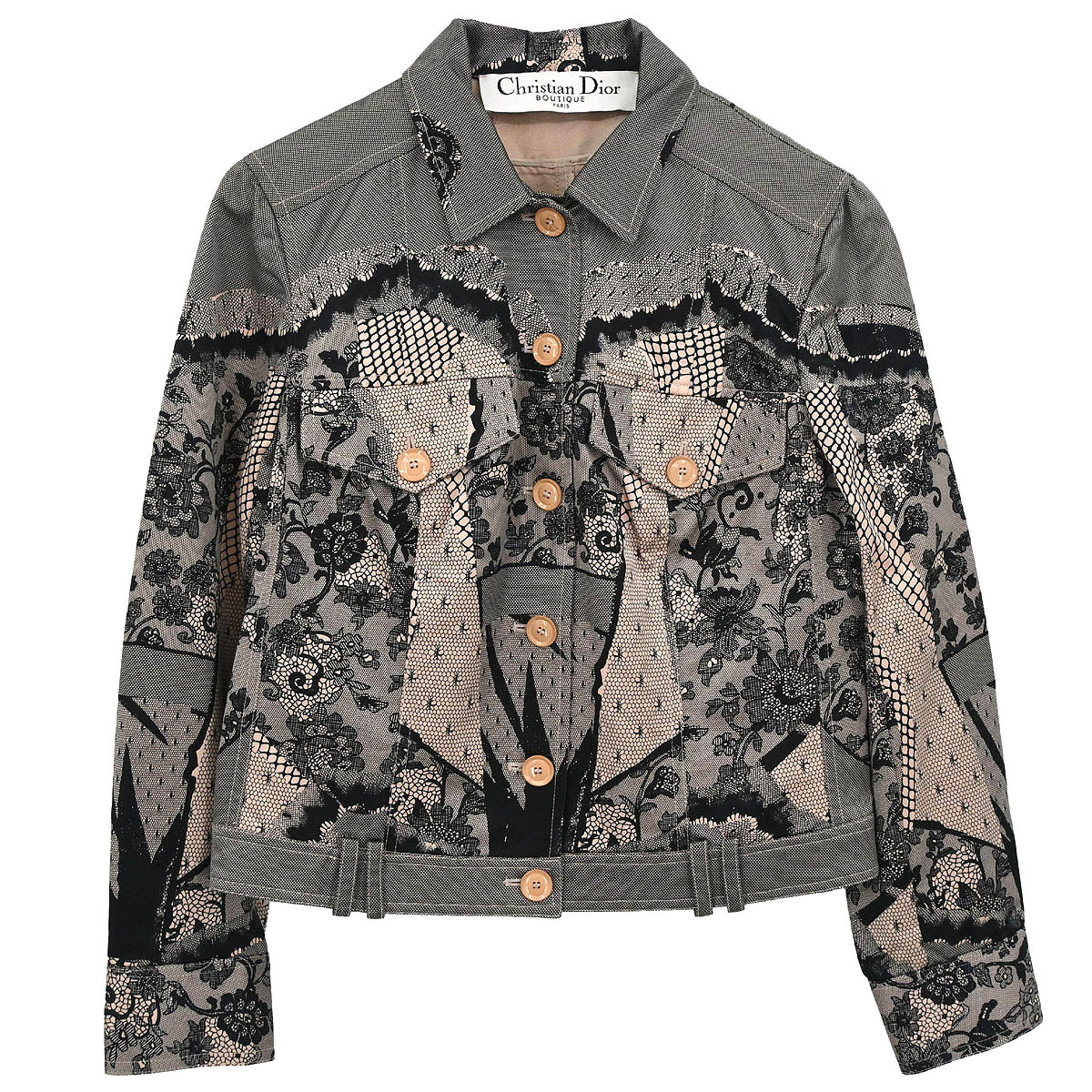 Christian Dior 2006 Single Breasted Jacket Lace Pink Black #38