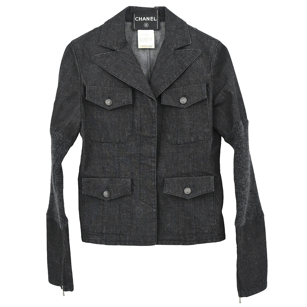 Chanel 2003 Single Breasted Denim Jacket Black #36