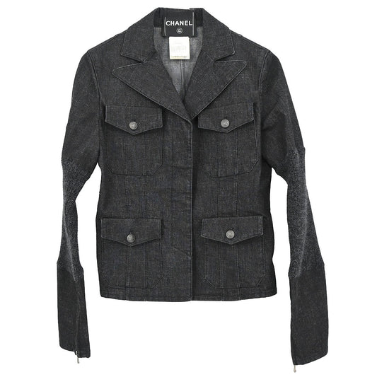 Chanel 2003 Single Breasted Denim Jacket Black #36
