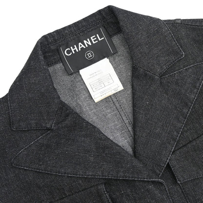 Chanel 2003 Single Breasted Denim Jacket Black #36