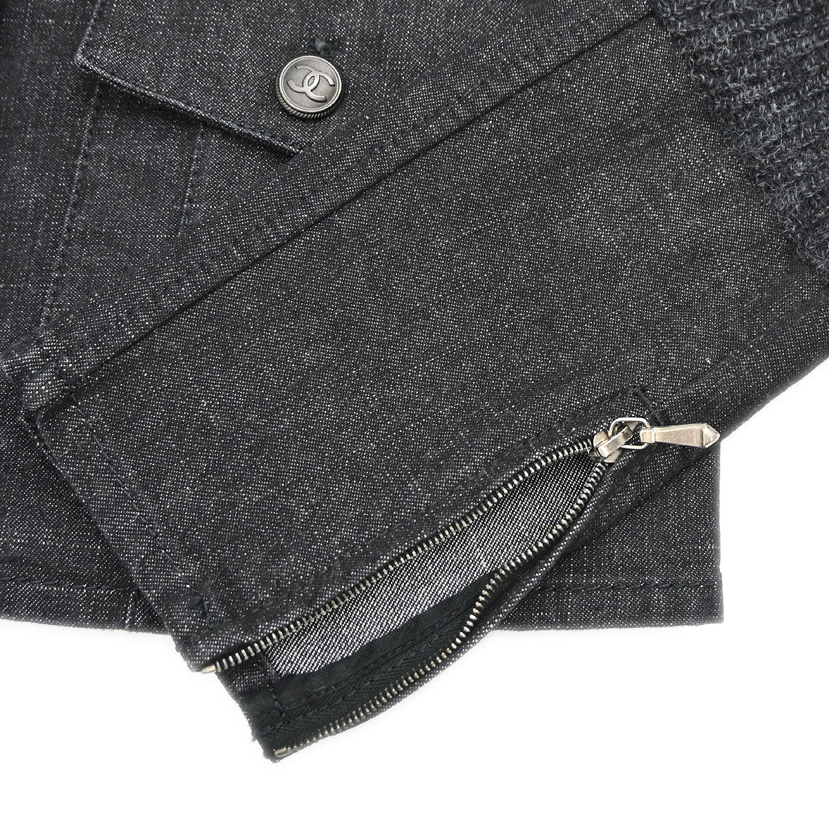 Chanel 2003 Single Breasted Denim Jacket Black #36