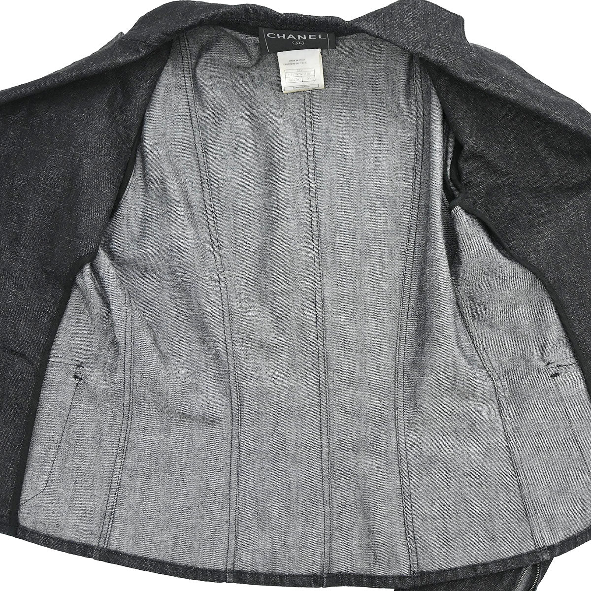 Chanel 2003 Single Breasted Denim Jacket Black #36