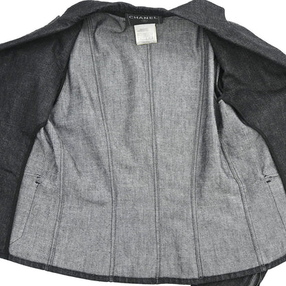 Chanel 2003 Single Breasted Denim Jacket Black #36