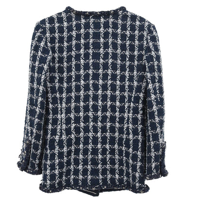 Chanel 2014-2015 Single Breasted Collarless Tweed Jacket Navy #34
