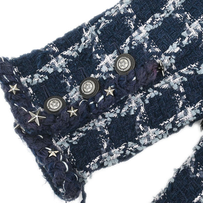 Chanel 2014-2015 Single Breasted Collarless Tweed Jacket Navy #34