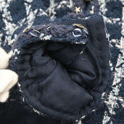 Chanel 2014-2015 Single Breasted Collarless Tweed Jacket Navy #34
