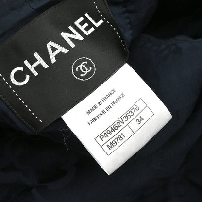 Chanel 2014-2015 Single Breasted Collarless Tweed Jacket Navy #34