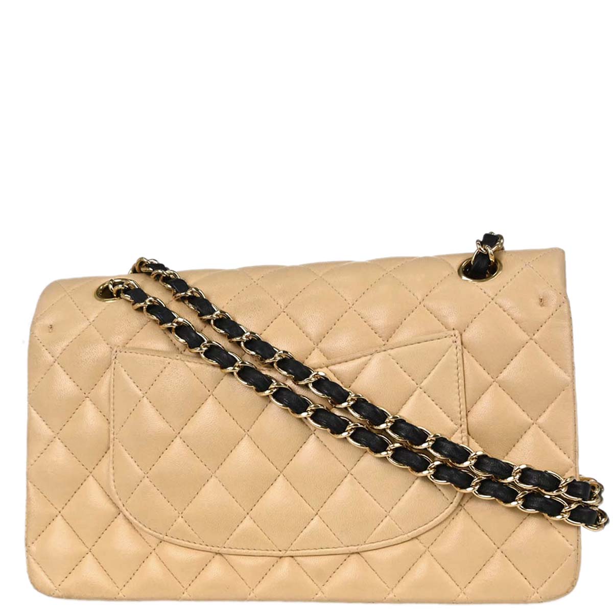 Chanel 2004-2005 Beige Black Lambskin Medium Classic Double Flap Shoulder Bag