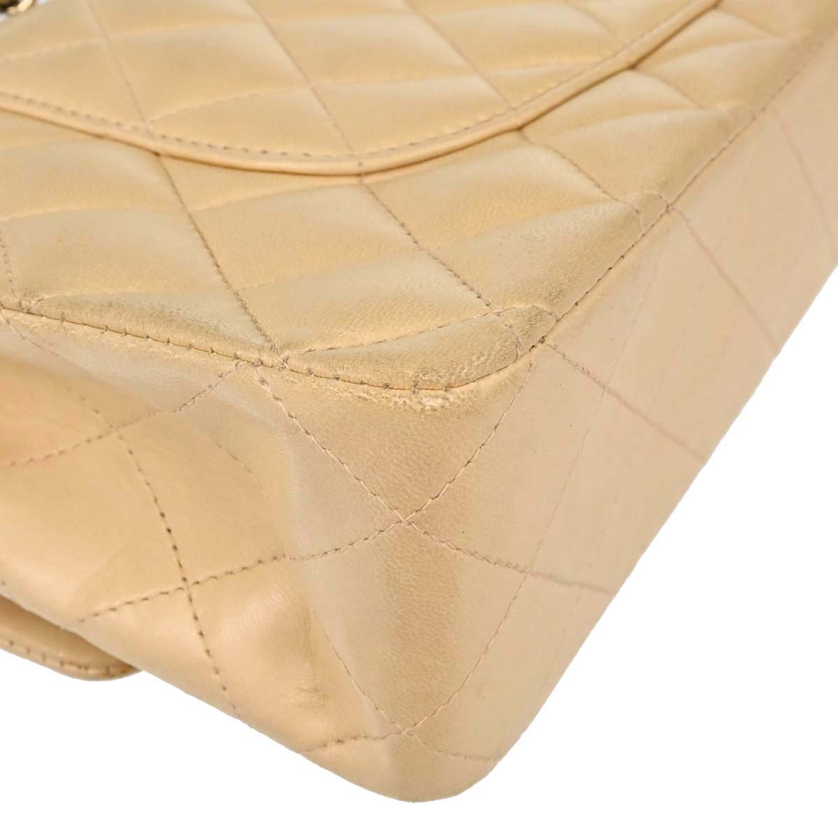 Chanel 2004-2005 Beige Black Lambskin Medium Classic Double Flap Shoulder Bag