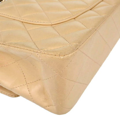 Chanel 2004-2005 Beige Black Lambskin Medium Classic Double Flap Shoulder Bag