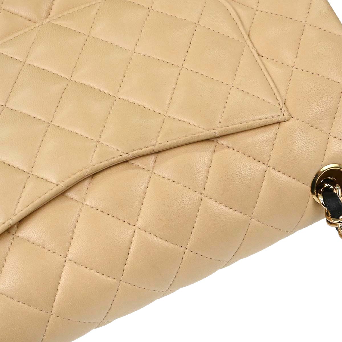 Chanel 2004-2005 Beige Black Lambskin Medium Classic Double Flap Shoulder Bag
