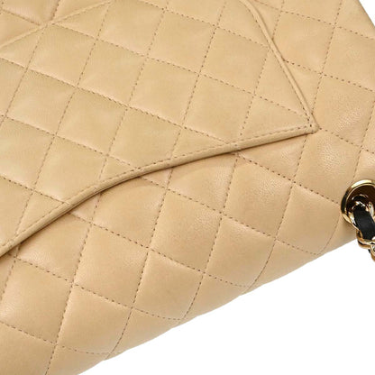 Chanel 2004-2005 Beige Black Lambskin Medium Classic Double Flap Shoulder Bag