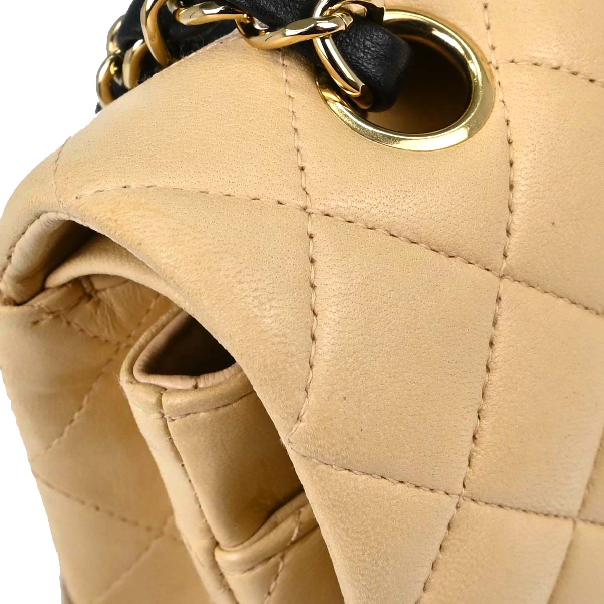 Chanel 2004-2005 Beige Black Lambskin Medium Classic Double Flap Shoulder Bag