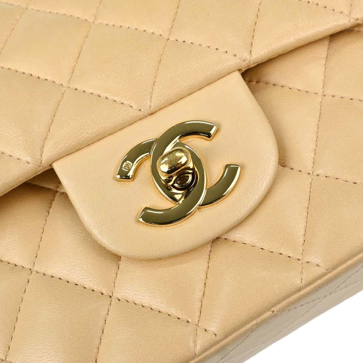 Chanel 2004-2005 Beige Black Lambskin Medium Classic Double Flap Shoulder Bag