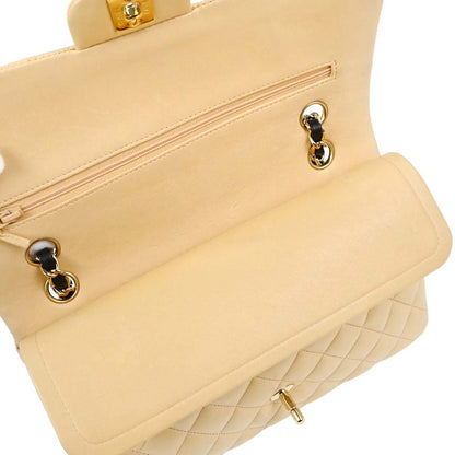 Chanel 2004-2005 Beige Black Lambskin Medium Classic Double Flap Shoulder Bag