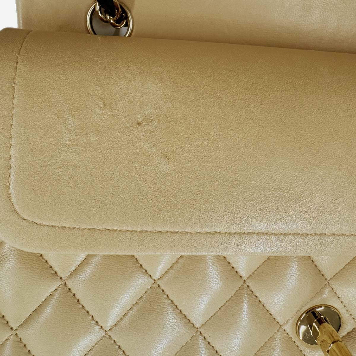 Chanel 2004-2005 Beige Black Lambskin Medium Classic Double Flap Shoulder Bag