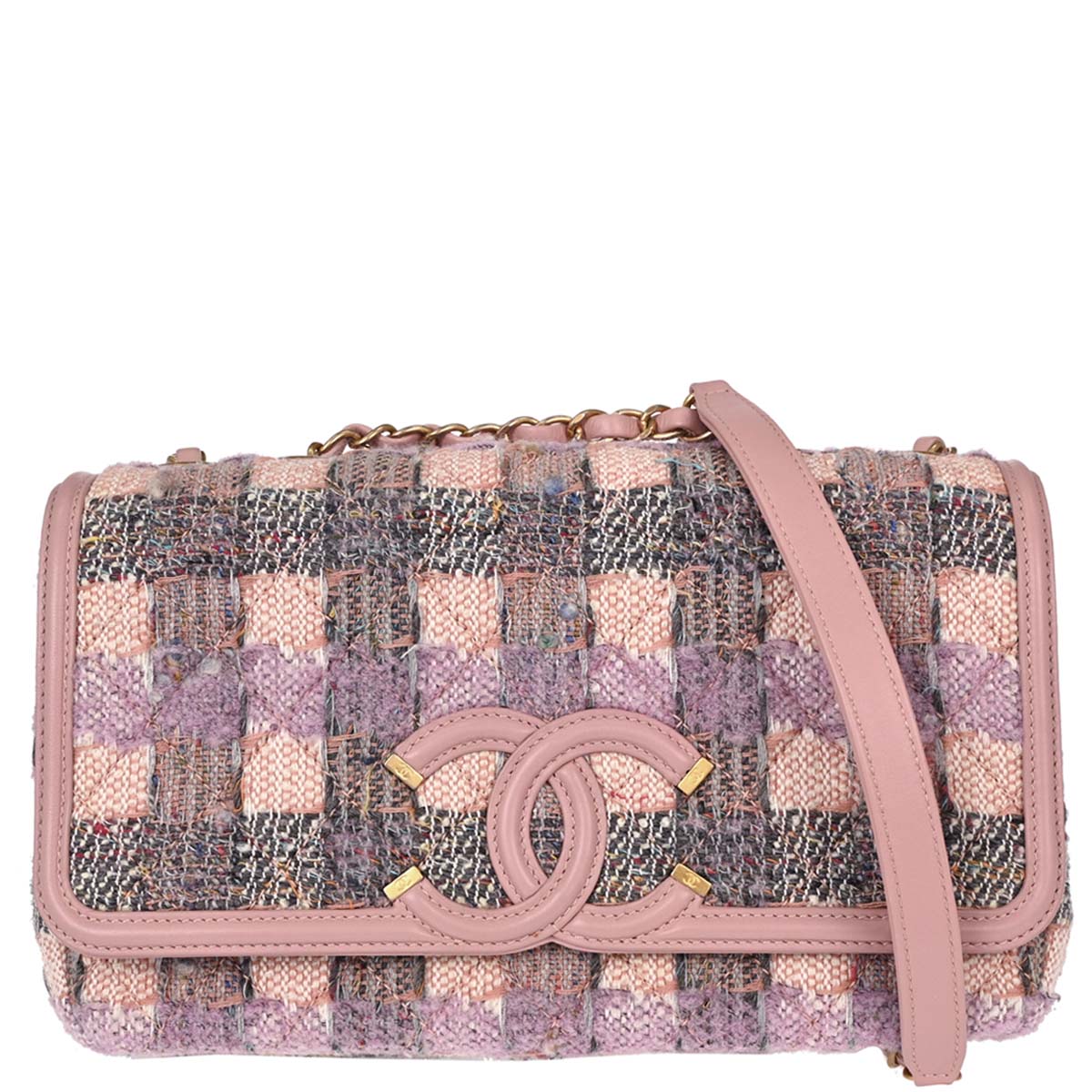 Chanel Pink Tweed Filigree Flap Bag Shoulder Bag