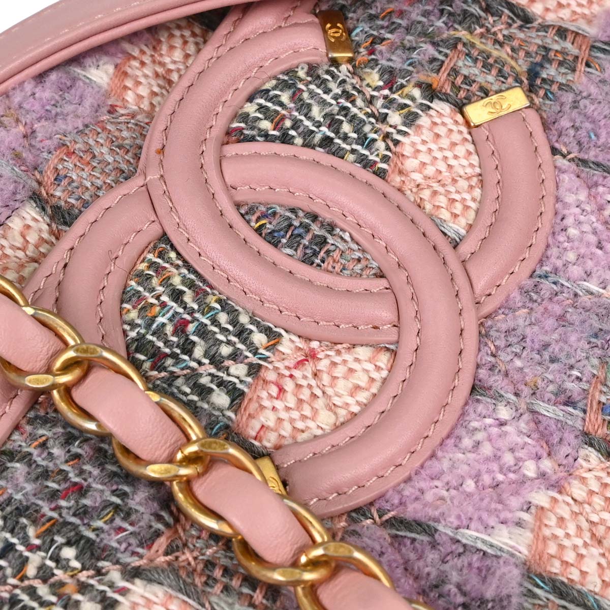 Chanel Pink Tweed Filigree Flap Bag Shoulder Bag