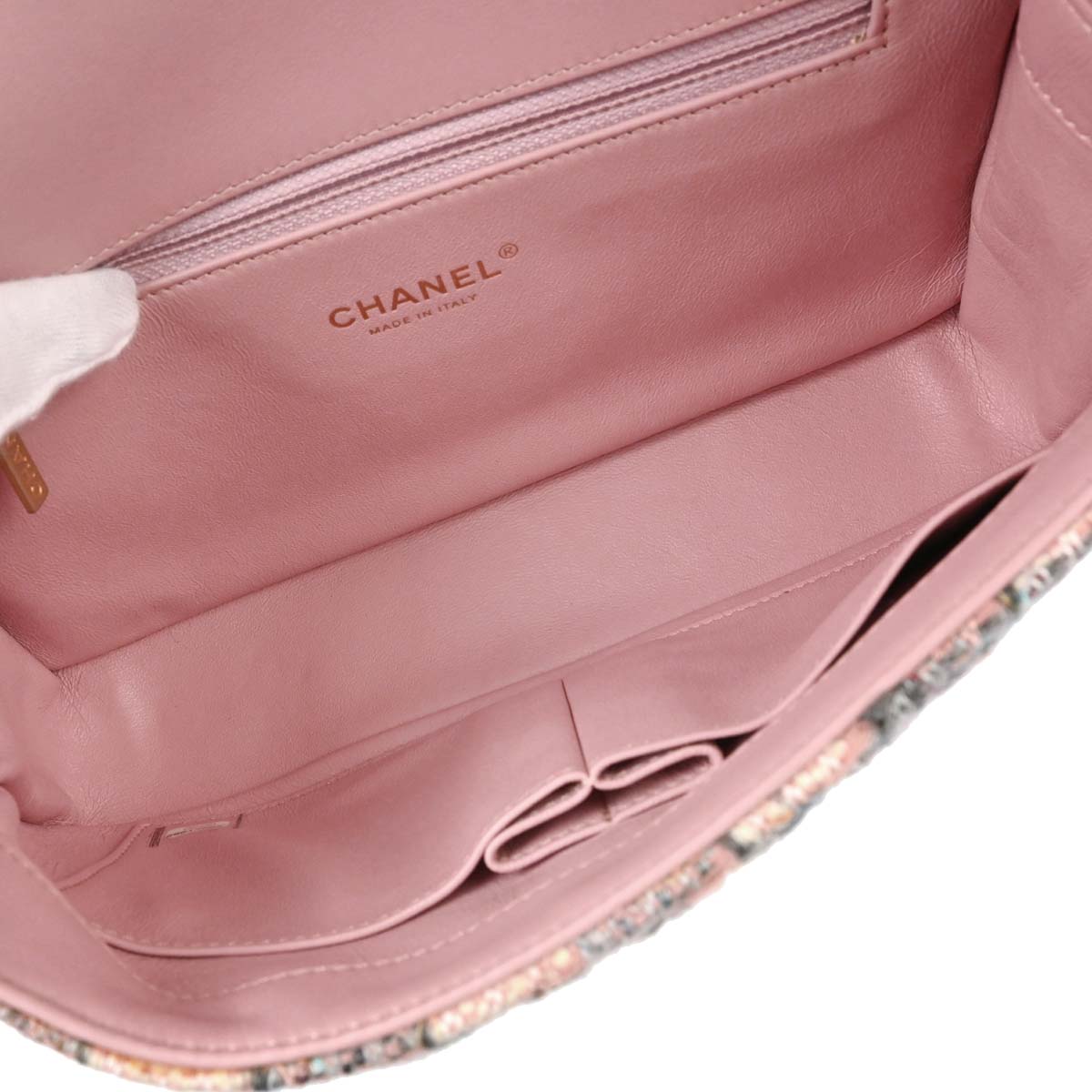 Chanel Pink Tweed Filigree Flap Bag Shoulder Bag