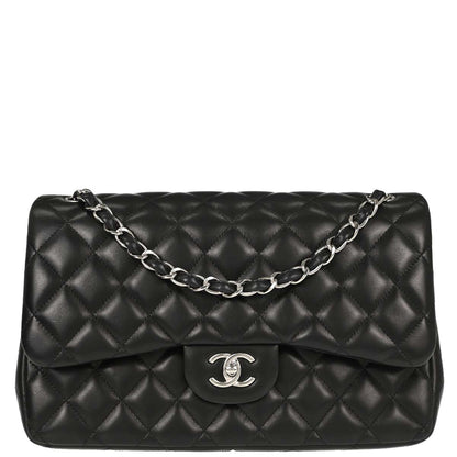 Chanel Black Lambskin Jumbo Classic Double Flap Shoulder Bag