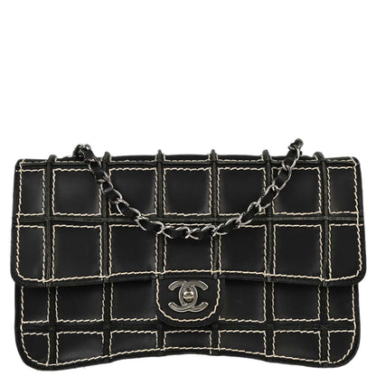 Chanel 2001-2003 Black Calfskin Wild Stitch Choco Bar Waffle Shoulder Bag