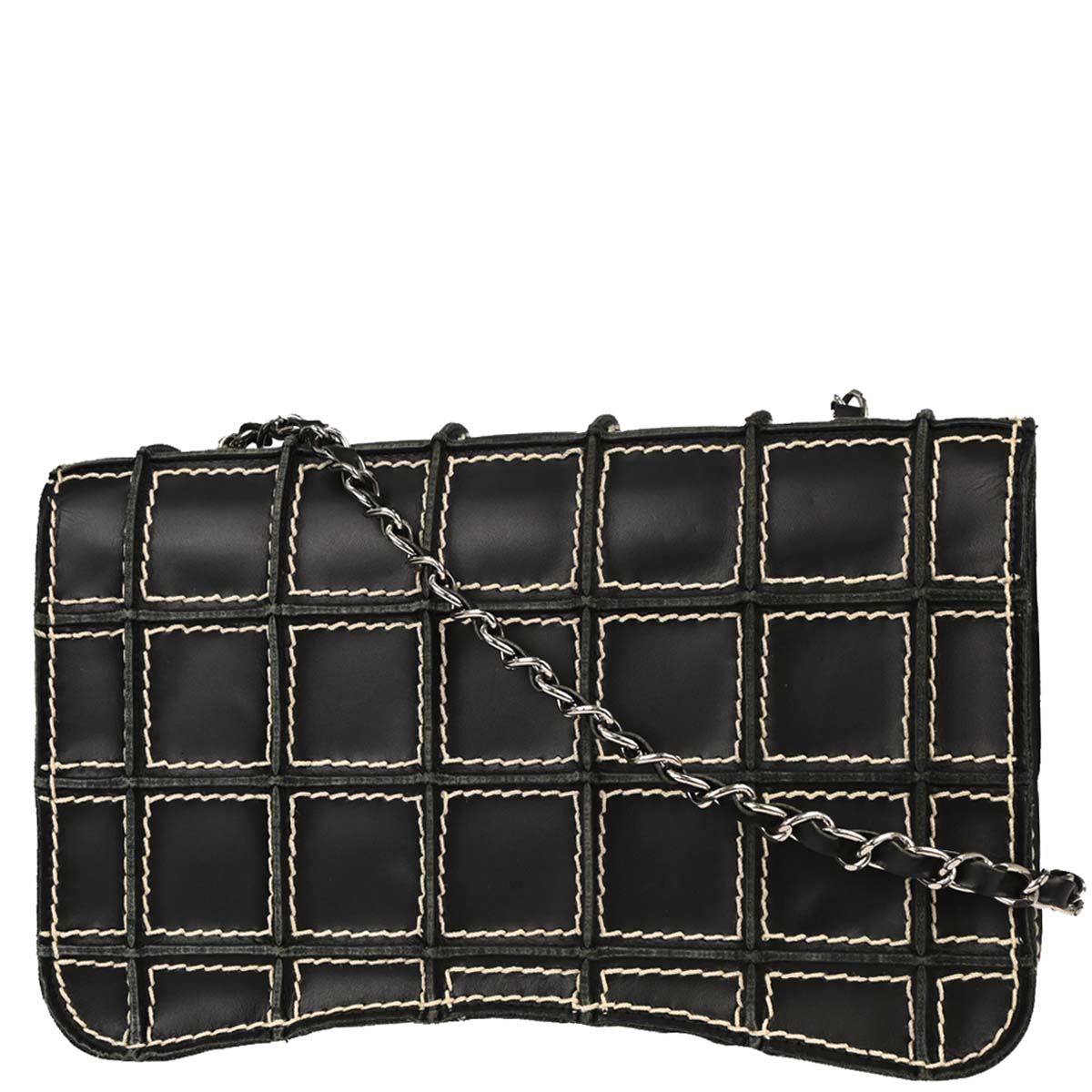 Chanel 2001-2003 Black Calfskin Wild Stitch Choco Bar Waffle Shoulder Bag