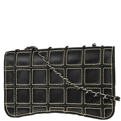 Chanel 2001-2003 Black Calfskin Wild Stitch Choco Bar Waffle Shoulder Bag