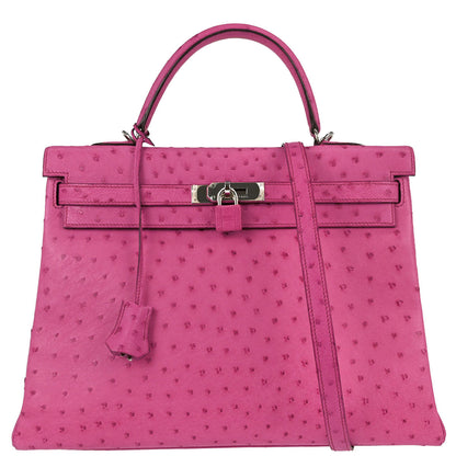 Hermes * Fuchsia Pink Ostrich Kelly 35 Retourne 2way Handbag