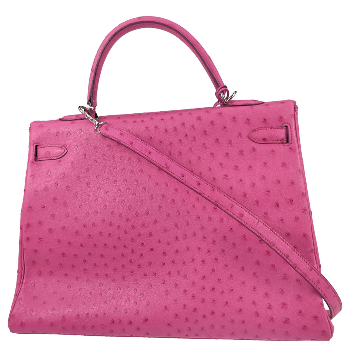 Hermes * Fuchsia Pink Ostrich Kelly 35 Retourne 2way Handbag