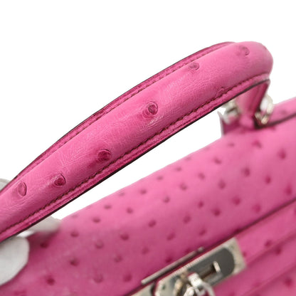 Hermes * Fuchsia Pink Ostrich Kelly 35 Retourne 2way Handbag