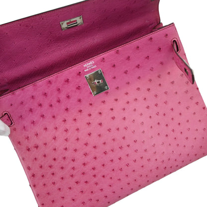Hermes * Fuchsia Pink Ostrich Kelly 35 Retourne 2way Handbag