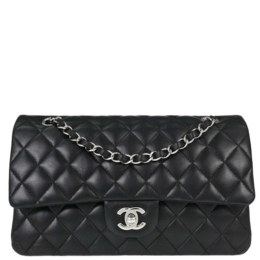 Chanel 2015-2016 Black Lambskin Medium Classic Double Flap Shoulder Bag