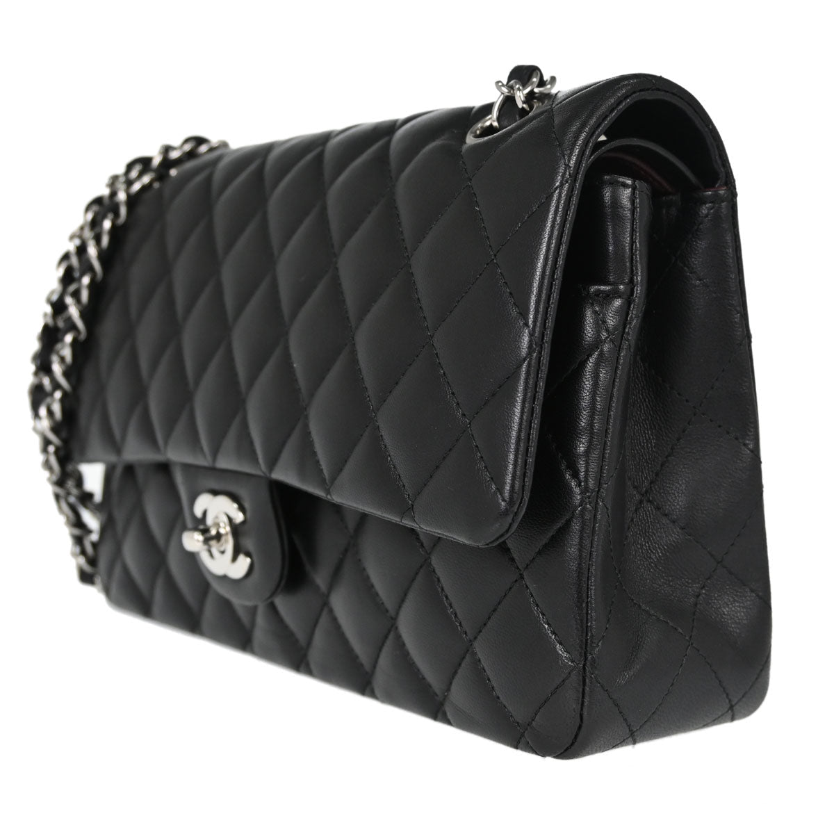 Chanel 2015-2016 Black Lambskin Medium Classic Double Flap Shoulder Bag