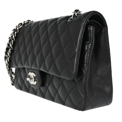 Chanel 2015-2016 Black Lambskin Medium Classic Double Flap Shoulder Bag
