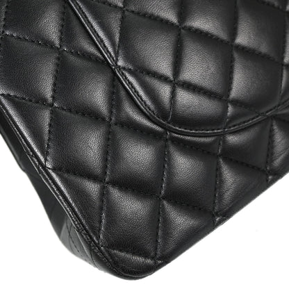 Chanel 2015-2016 Black Lambskin Medium Classic Double Flap Shoulder Bag
