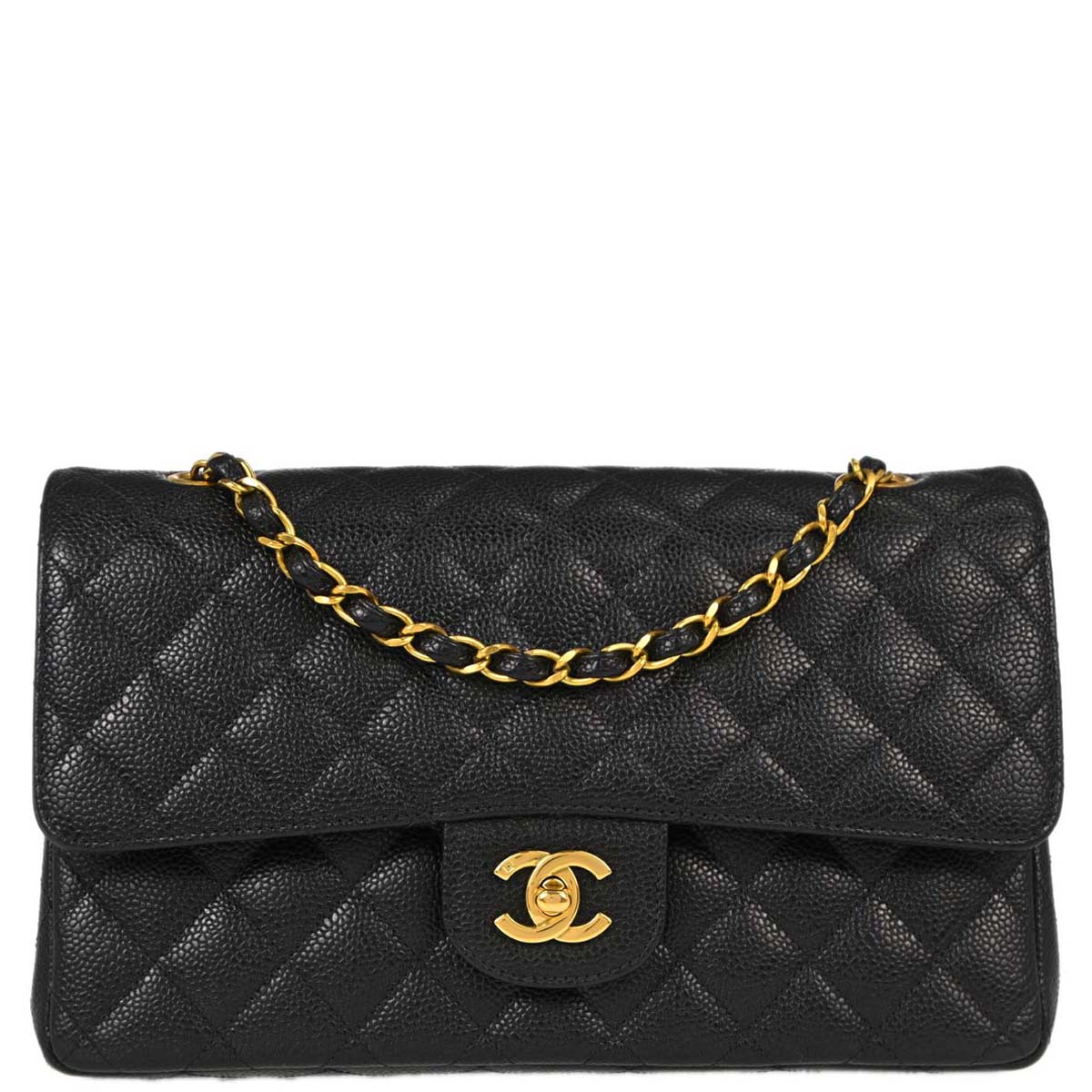 Chanel Black Caviar Skin Medium Classic Double Flap Shoulder Bag