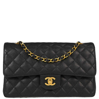 Chanel Black Caviar Skin Medium Classic Double Flap Shoulder Bag