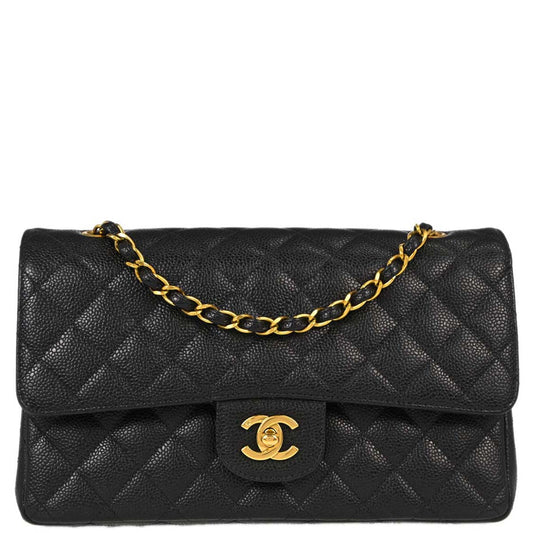 Chanel Black Caviar Skin Medium Classic Double Flap Shoulder Bag