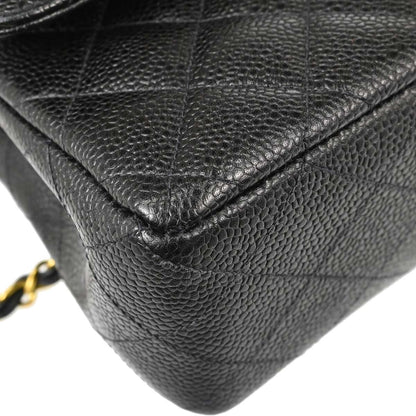 Chanel Black Caviar Skin Medium Classic Double Flap Shoulder Bag